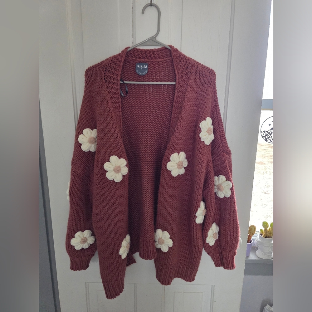 Arula Women's Floral Knit Sweater - Mauve and Cream